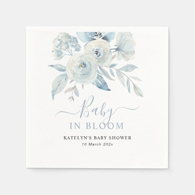 baby in bloom dusty blue floral baby shower  napkins (Front)