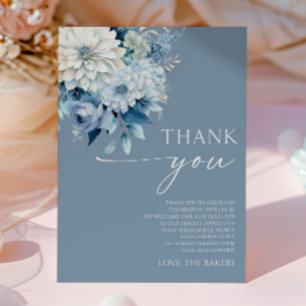 Baby In Bloom Dusty Blue Floral Baby Shower Thank You Card