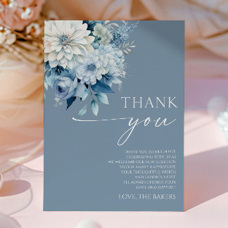 Baby In Bloom Dusty Blue Floral Baby Shower Thank You Card