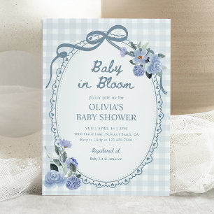 Baby in Bloom Dusty Blue Floral Boy Baby Shower Invitation