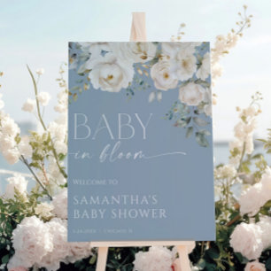 Baby in Bloom dusty blue floral boy baby shower Poster