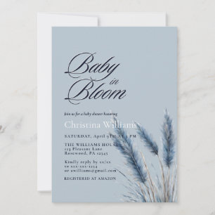 Baby in Bloom Dusty Blue Pampas Baby Shower Invitation