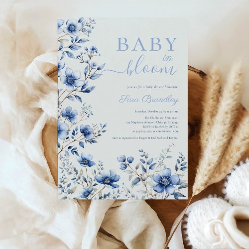 Baby In Bloom dusty blue wildflowers Baby shower Invitation