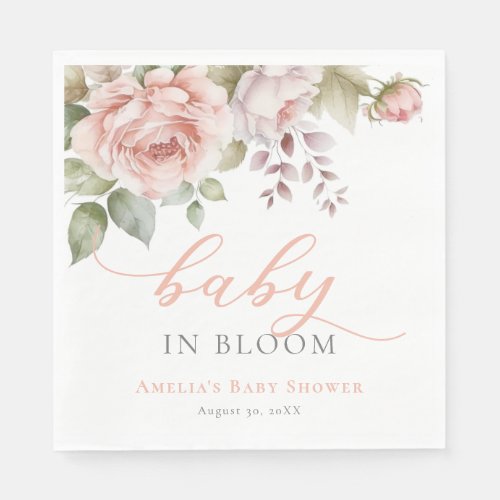 Baby In Bloom Dusty Pink Floral Peonies Napkins