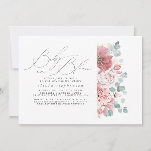 Baby in Bloom Dusty Pink Flowers Baby Shower Invitation