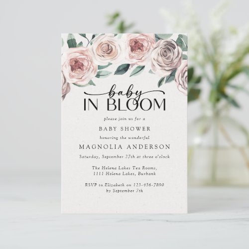 Baby in Bloom Dusty Pink Roses Baby Shower Invitation