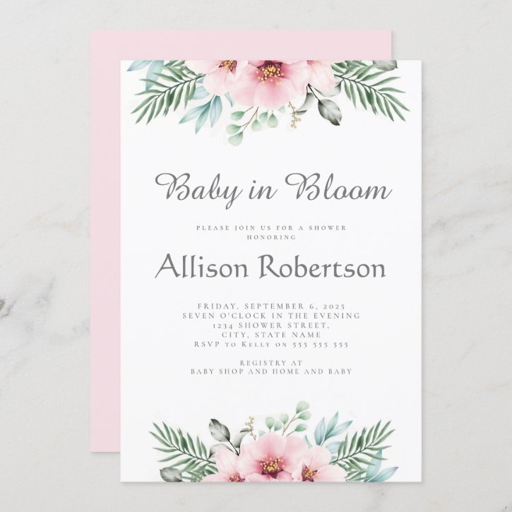 Baby In Bloom Dusty Pink Watercolor Baby Shower