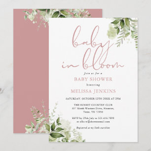 Baby In Bloom Dusty Rose Greenery Baby Shower Invitation