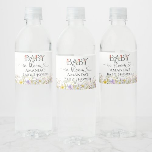 Baby In Bloom Elegant Baby Shower Water Bottle Label