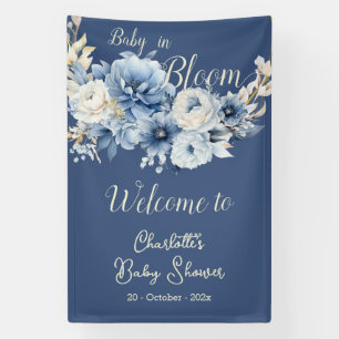 Baby In Bloom Elegant Blue Flowers Baby Shower Banner