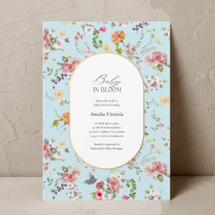 Baby in Bloom Elegant Blue Watercolor Baby Shower Invitation