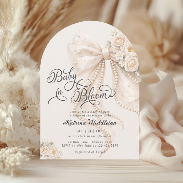 Baby in Bloom Elegant Bow Baby Shower Invitation (Creator Uploaded)