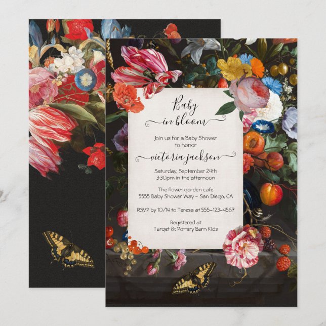 Baby in Bloom Elegant Floral Baby Shower Invitation (Front/Back)