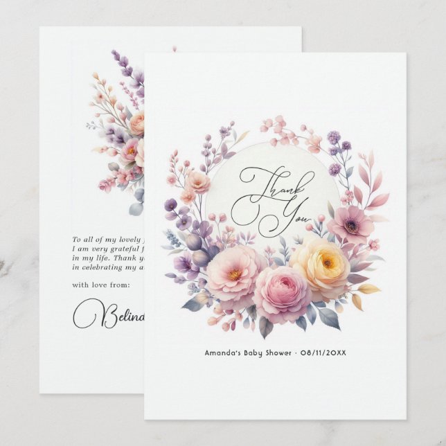 Baby in Bloom Elegant Floral Thank You Card (Front/Back)