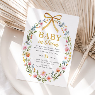 Baby In Bloom Elegant Floral Wreath Baby Shower Invitation