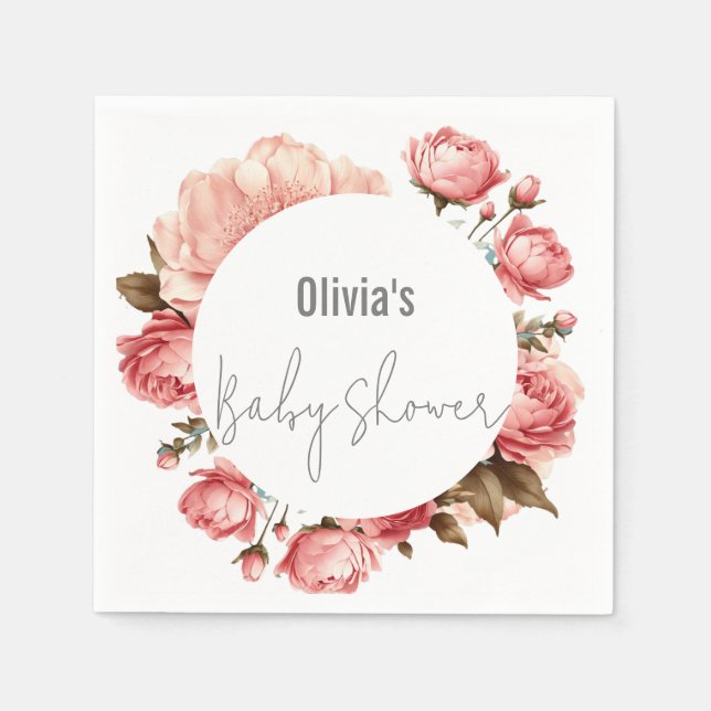 Baby in Bloom Elegant Flower Pink Baby Shower Napkins (Front)