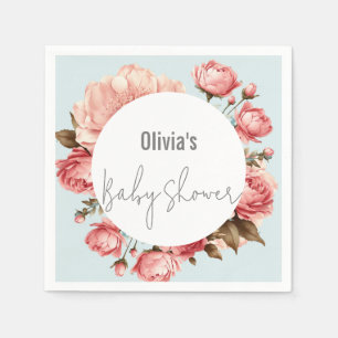 Baby in Bloom Elegant Flower Pink Baby Shower Napkins