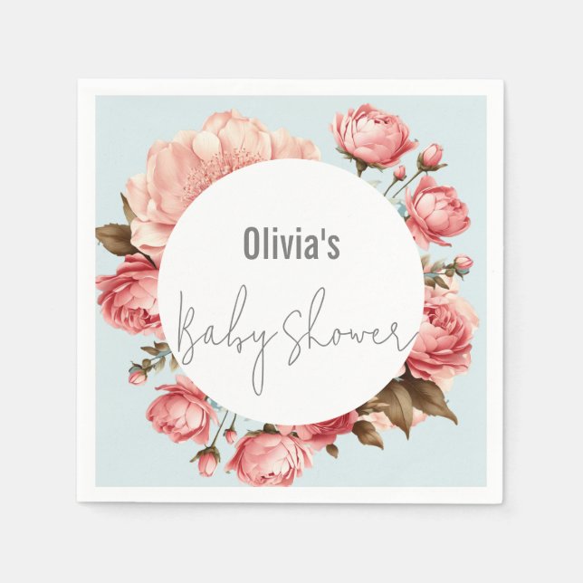 Baby in Bloom Elegant Flower Pink Baby Shower Napkins (Front)