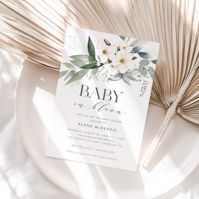 Baby in Bloom Elegant Greenery Baby Shower Invitation (Creator Uploaded)