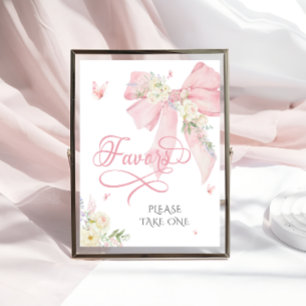 Baby in Bloom Elegant Pink Bow Baby Shower Favors Poster