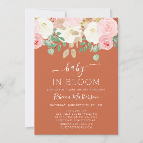 Baby In Bloom Elegant Pink Floral Baby Shower Invitation