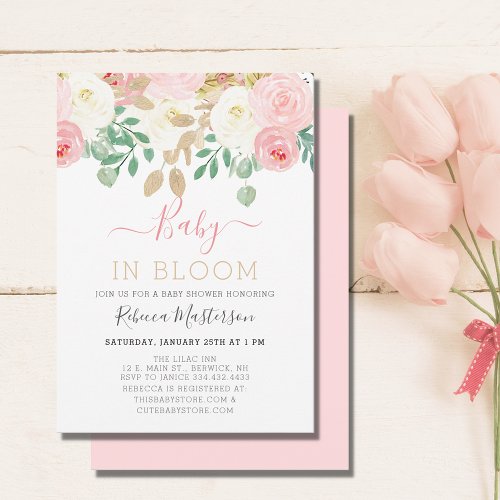 Baby In Bloom Elegant Pink Floral Baby Shower Invitation