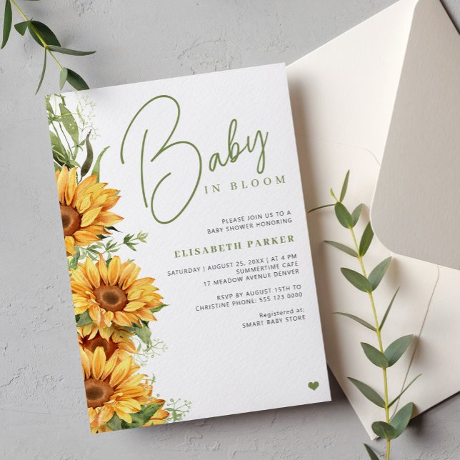 Baby in bloom elegant sunflower baby shower invitation (Creator Uploaded)