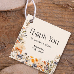 Baby in Bloom Elegant Watercolor Fall Wildflowers Favor Tags