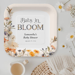 Baby in Bloom Elegant Watercolor Fall Wildflowers Paper Plates