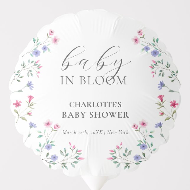 Baby In Bloom | Elegant Wildflower Baby Shower Balloon (Front)