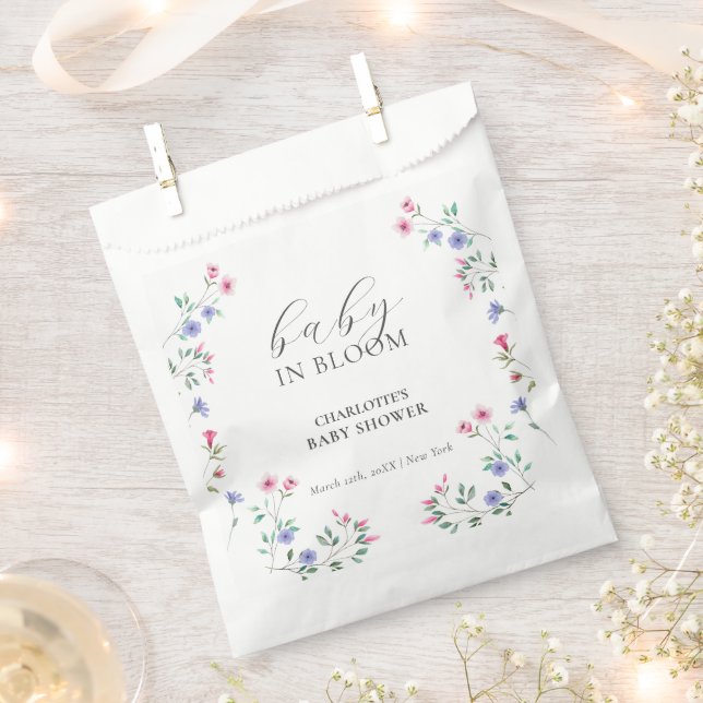 Baby In Bloom | Elegant Wildflower Baby Shower Favor Bag (Clipped)