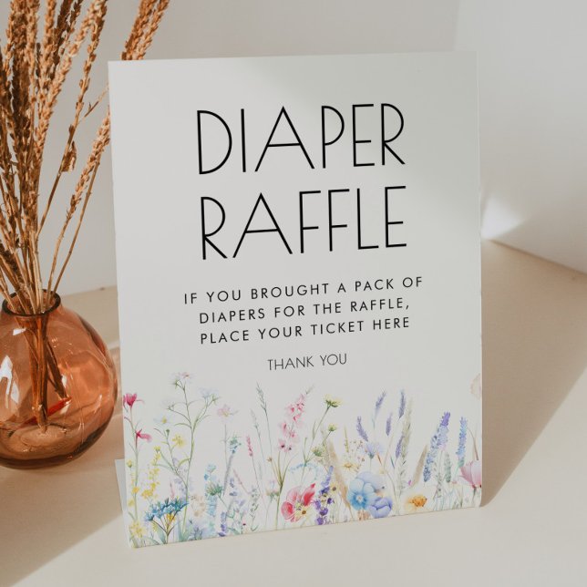 Baby in Bloom Elegant Wildflowers Diaper Raffle Pedestal Sign (Creator Uploaded)