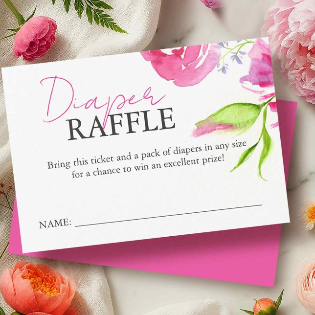 Baby in Bloom Enclosure Cards Diaper Raffle (baby in bloom enclosure cards features a flat lay of a diaper raffle card with vibrant flowers.)