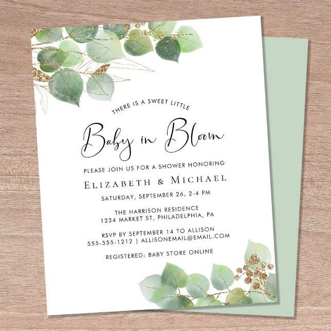 Baby in Bloom Eucalyptus Couples Shower Invitation (Creator Uploaded)