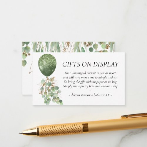 Baby in Bloom  Eucalyptus Gifts on Display Event Enclosure Card
