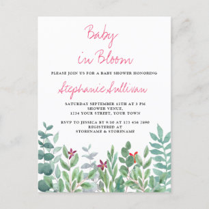 Baby in Bloom Eucalyptus Greenery Baby Shower  Announcement Postcard