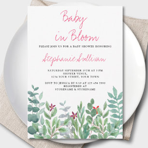 Baby in Bloom Eucalyptus Greenery Baby Shower Invitation