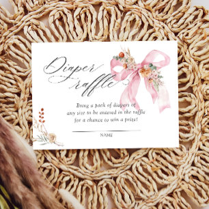 Baby in Bloom Fall Floral Pink Bow Diaper Raffle Enclosure Card