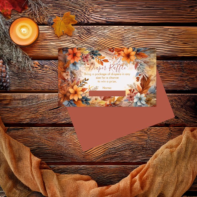 Baby in Bloom Fall Floral Shower Diaper Raffle Enclosure Card (Boho Baby in Bloom Collection Baby Shower Diaper Raffle Insert Enclosure Card - Terracotta)