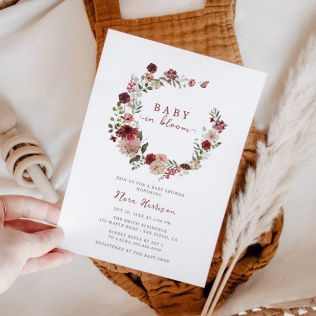 Baby in Bloom Fall Floral Wreath Baby Shower Invitation (Creator Uploaded)