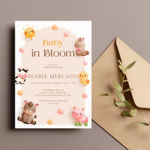 Baby in Bloom Farm Animals Baby Shower Invitation
