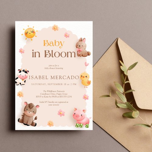 Baby in Bloom Farm Animals Baby Shower  Invitation