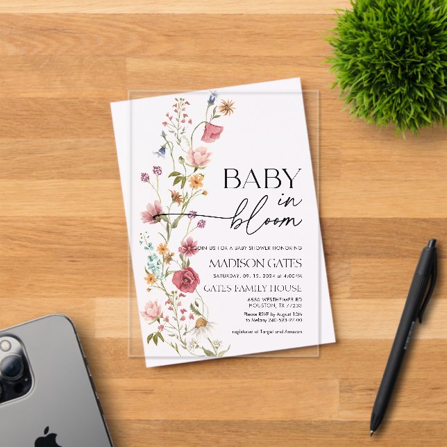 Baby in Bloom Floral Acrylic Invitation (Insitu (Invitation Card))
