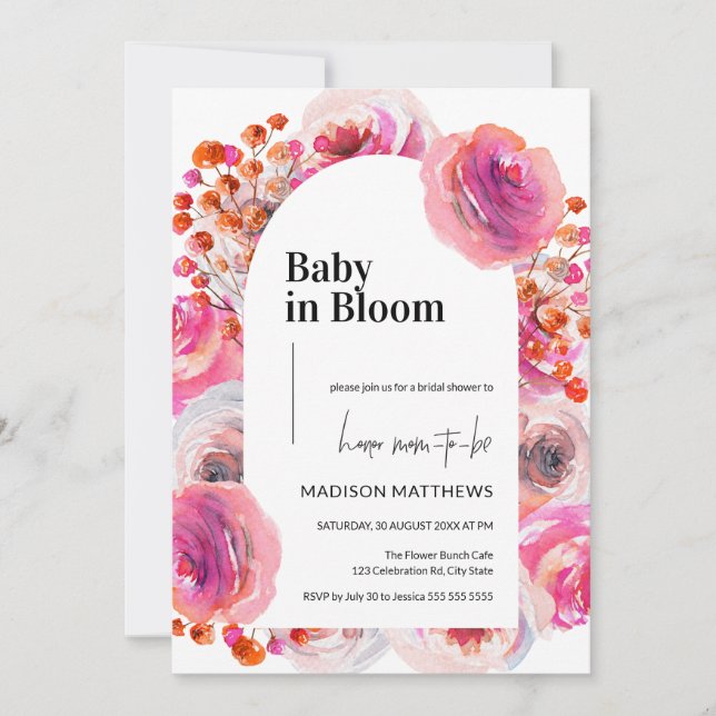 Baby in Bloom Floral Arch Summer Baby Shower Invitation (Front)