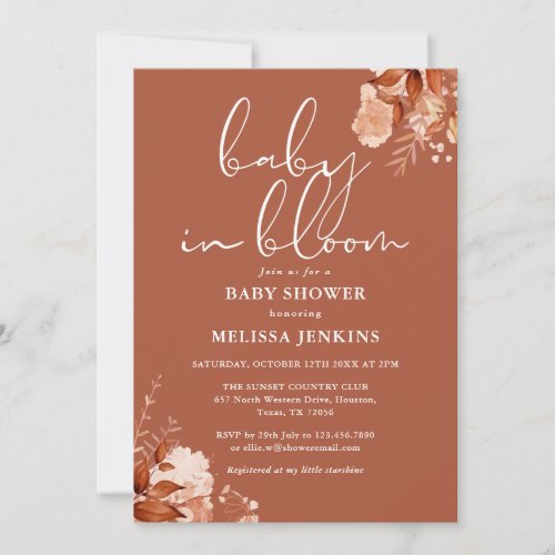 Baby In Bloom Floral Autumn Fall Baby Shower Invitation