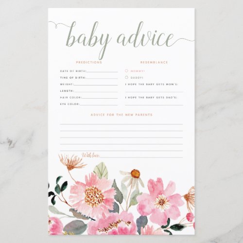 Baby in Bloom Floral Baby Prediction  Advice Game