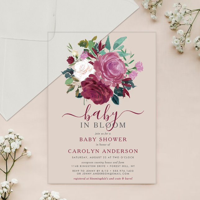 Baby In Bloom Floral Baby Shower Acrylic Invitations (Creator Uploaded)