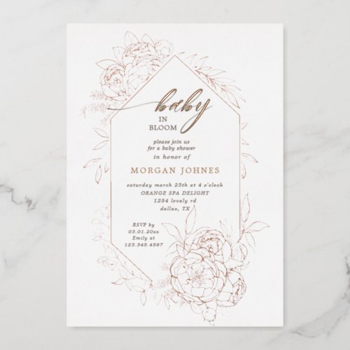baby in bloom floral baby shower foil invitation