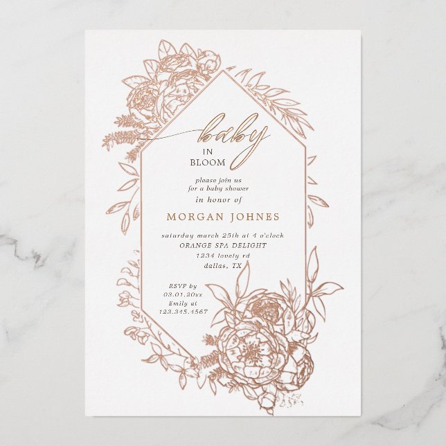 baby in bloom floral baby shower foil invitation (Front)
