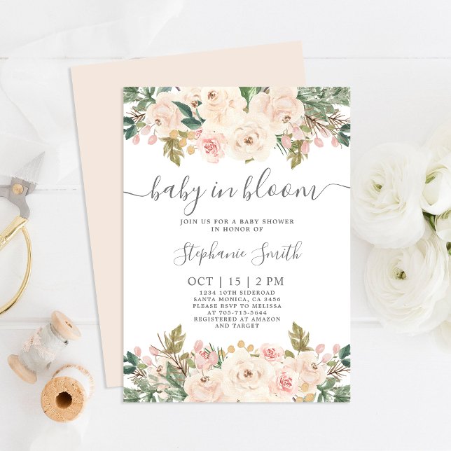 Baby in Bloom Floral Baby Shower Girl Invitation (Creator Uploaded)